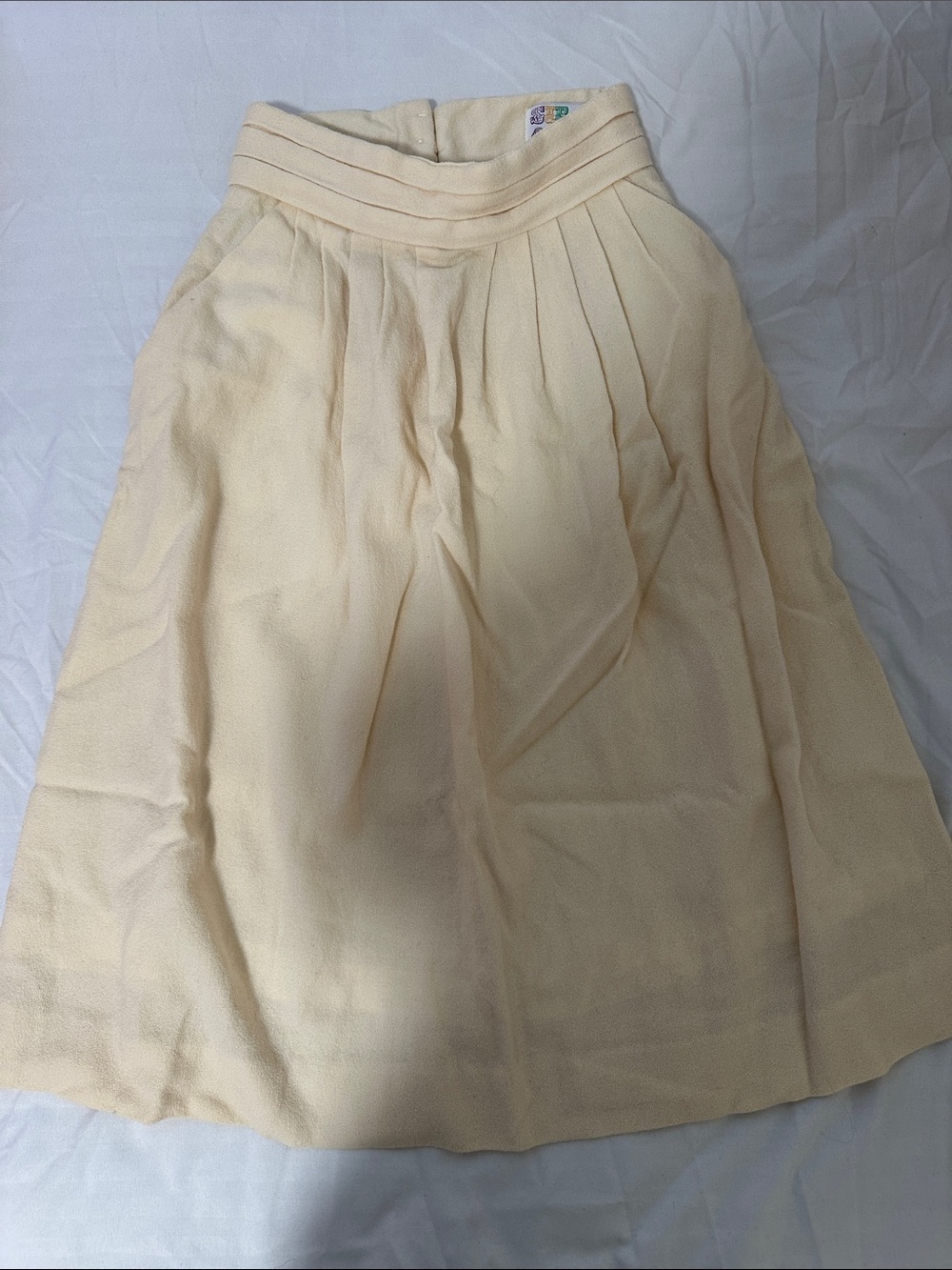 Cream A-Line Pleated Skirt with Structured Waist with Pockets